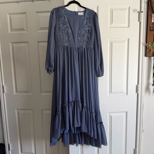 Dainty Jewells Dusty Blue Embroidered Maxi Dress